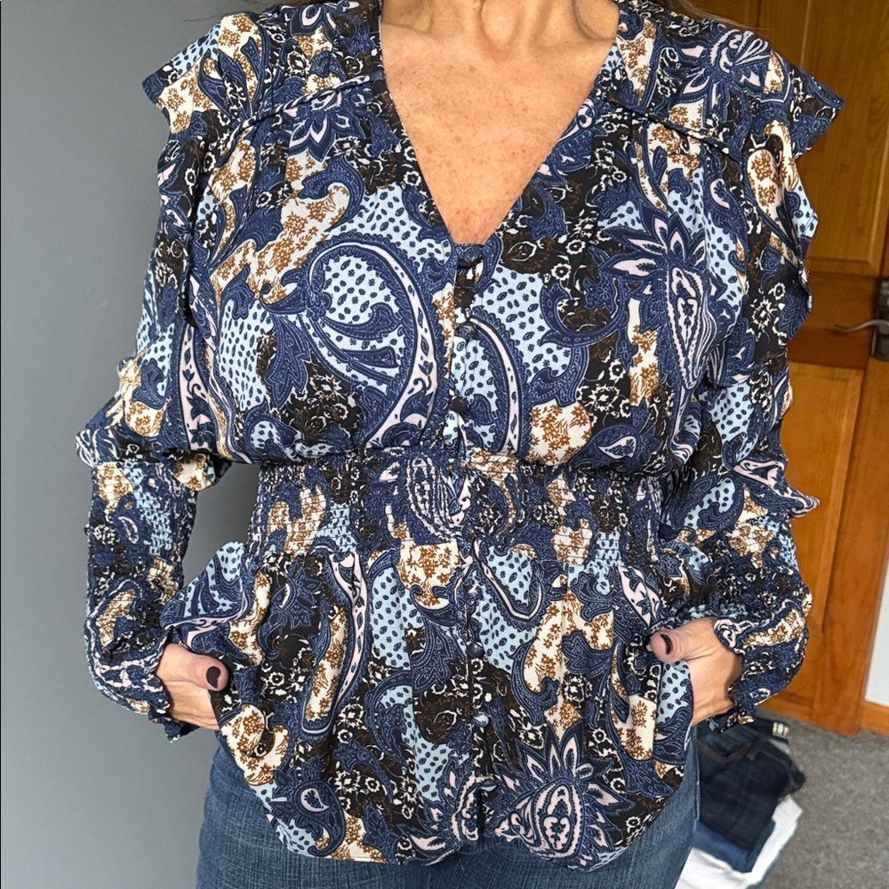 Walter Baker Blue and Brown Paisley Blouse